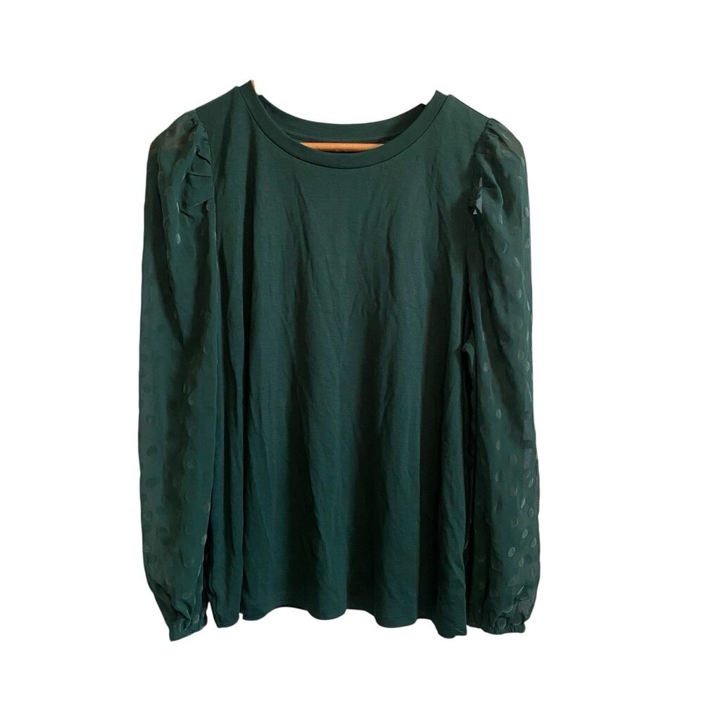 LOFT Green Long Sleeve Polka Dot Blouse Large NWT Holiday Officewear Casual Top